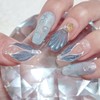 Whale Tail Blue Handmade Nail Tips - Short Ballerina /