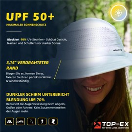 TOP-EX Men's & Women's Sun Hat, Safari Outdoor Hat for Summer, Trekking, Hiking, UPF 50+ Fishing Hat with Wide Brim, Rain Hat & Sun Bucket Hat, White, XL - XXL