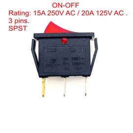 JZK 2x Red light ON OFF Rocker Switch 15A 250V 20A 125V AC, 3 Terminals SPST 3Pin Rocker Switch ON/OFF, rectangle ON-OFF power button switch KCD 3 pin
