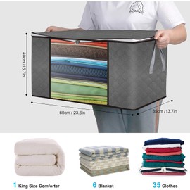 90L Clothes Storage Bags 4Pack Large Capacity Storage Boxes with Lid, Foldable Storage Bags with Reinforced Handle for Moving House with Durable Handles for Clothing, Duvet, Bedding, Pillows(Grey)