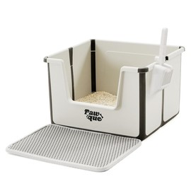 Pawque Foldable Large Cat Litter Box with Litter Mat & Scoop, Portable Travel Cat Potty Pan, Anti-Splashing, Easy Clean, Sturdy Design - Color: Grey