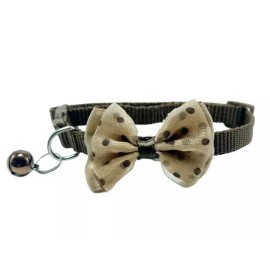 Unbranded Cat Dog Pet Collar Stylish Knitted Bowknot Dot Bell Adjustable Buckle Brown