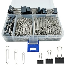 340 PCS Paper Clips and Binder Clips Assorted Sizes, Large Medium Small Silver Paperclips&Black Binder Clip Set for Home&School&Office Document Organizing,Supplies Desk Essentials in Container