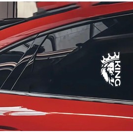 Lion Face Decal for Car Vinyl Window, Crown King with Lion Symbol Royal Car Sticker, King of The Road, Majestic Car Decal, 1PC (White)