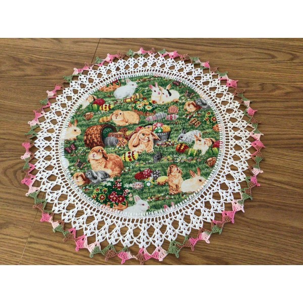 Easter Doily with Rabbits Easter Baskets and eggs Table Decoration