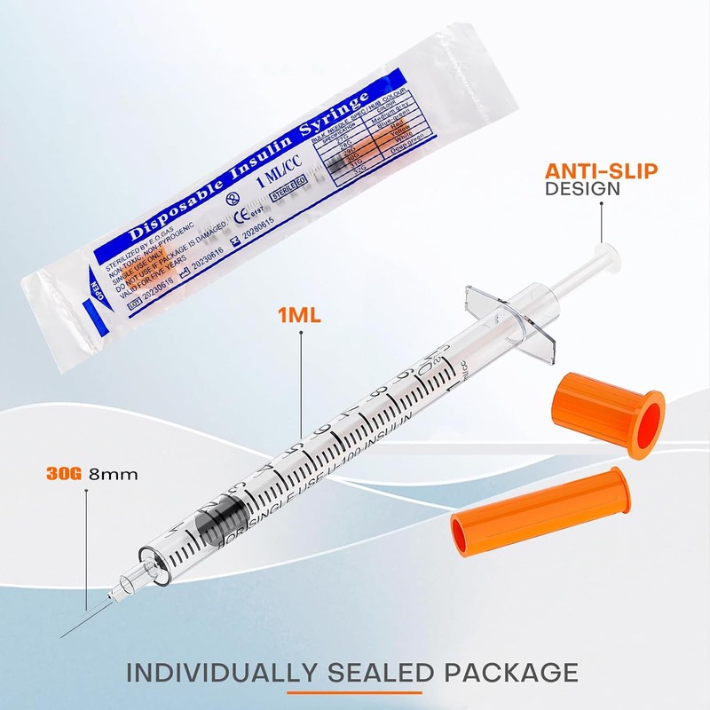 10Pcs 1ml Syringe 30G*8mm Plastic Syringes with Cap for Labs