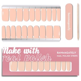 banmagately Nail Polish Strips, 20Pcs Salon Quality Gel Nail Stickers, Easy Long Lasting Wraps for Short Nails no UV Light Needed (Light Pink)