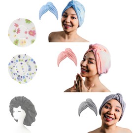 Happy New You Gorro De Seda Para Dormir, Gorro De Baño Mujer Y Toalla De Microfibra - Set De Cuidado Del Cabello Para Mujeres Que Buscan Proteger Su Cabello Del Frizz, El Quiebre Y El Daño Por Humedad