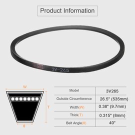 sourcing map 3V265 Rubber V Belt 26.5" Length x 0.38" Width x 0.31" Thick, Industrial Power Transmission Belt