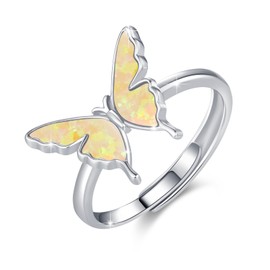 CRWENG Butterfly Ring for Women 925 Sterling Silver Butterfly with Opal/Turquoise Ring Exquisite and Cute Butterfly Jewellery for Sisters Good Friends Girlfriend (Yellow Opal)