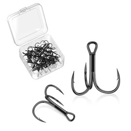 Pawfly 50 Pcs Treble Hooks Kit, 3X Ultra-Strong Fishing Hooks, Triple High Carbon Steel Fish Hooks for Saltwater & Freshwater, Sharp Barbed Catfish Hooks for Bass Trout Bait and Lures, #6