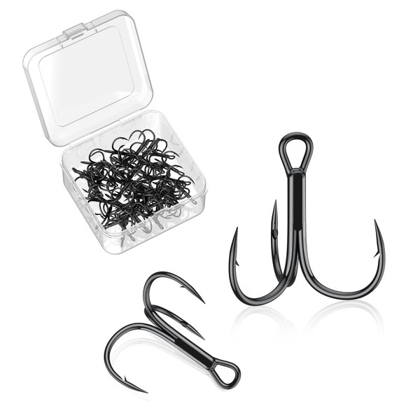 Pawfly 50 Pcs Treble Hooks Kit, 3X Ultra-Strong Fishing Hooks,