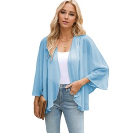 Famulily Lightweight Kimonos for Women Summer Beach Cover up Capes Open Front Shrugs Shawl Blouse Tops (S,Blue)