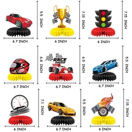 9PCS Race Car Honeycomb Centerpieces, Race car Birthday Decorations, Race car Birthday Party Supplies
