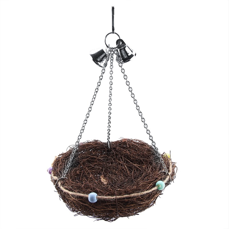Rattan Birds Parrot Straw Nest Swing Hanging Toy with Bells