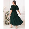 Women Plus Size Long Formal Dress Short Sleeve Chiffon Ruffle