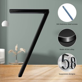 Floating Modern House Numbers 5 inch, Deamos Zinc Alloy Home Address Number for Outside House with Reflective Paint Finish Black, Floating Mount or Flush Mount