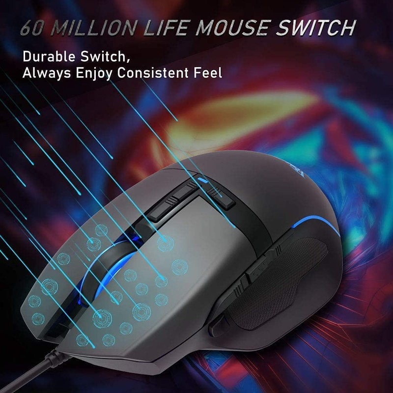Aula F808 RGB Optical Wired Gaming Mouse with 4-Speed DPI,