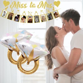 Tpfufu Engagement Party Decorations, Gold Bachelorette Party Favors “Miss to Mrs” with Photo Banner, Diamond Bride for Bridal Shower Wedding Hen Party Supplies (Gold)