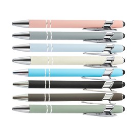 PASISIBICK 8 Pieces Ballpoint Pens, 2-in-1 Stylus Tip Retractable Ballpoint Pen, Metal Stylus Pen for Touch Screens, 1.0 mm Black Ink