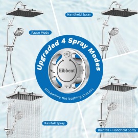 Hibbent 13-Inch High Pressure Shower Head Combo Handheld Showerhead with Extension Arm - Chrome