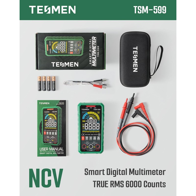 TSM-599 Smart Digital Multimeter, TRMS 6000 Counts, Voltage Tester, Volt