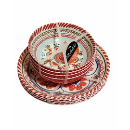 IL Mulino Tuscan Dinner Plates and Salad Bowls Set of Four Each Melamine Dinnerware, Multicolor