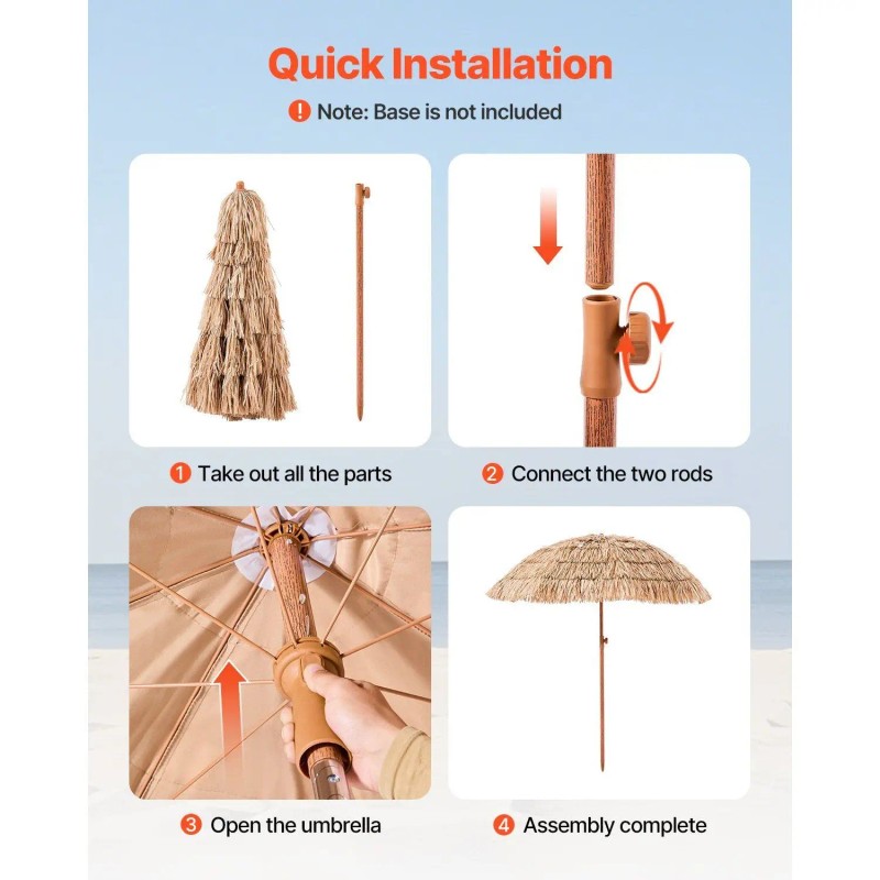 6 ft Tiki Thatched Patio Umbrella Poolside Beach Umbrella-for Your