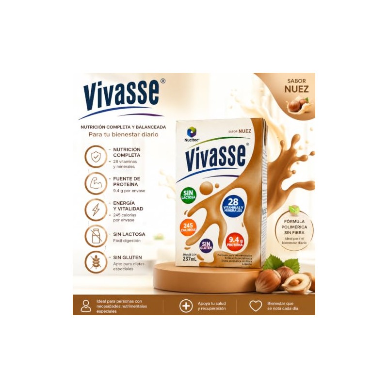 27 Pack Vivasse - Sabor Nuez, Sin Fibra Dieta Polimérica-237ml