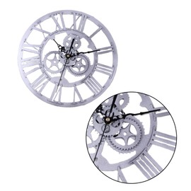 GRIRIW 1Pc Chic Retro Gear Wall Clock Industrial Style Decorative Wall Hanging Clock Silver for Home Bedroom Kitchen to Install and Stylish Design