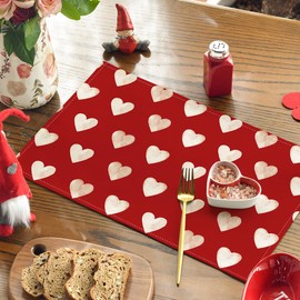 Artoid Mode Red Love Heart Valentine's Day Placemats Set of 4, 12x18 Inch Seasonal Holiday Winter Table Mats for Party Kitchen Dining Decoration