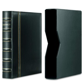 MUDOR Premium PU Classic Binder with Slipcase Storage Case, 4 Ring Binder Albums Stockbook for Stamps, Documents, Coins, Bank Notes,without Inner Pages(Green)