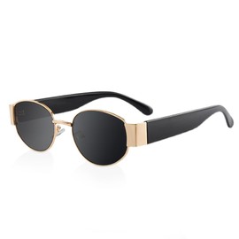 Qwrqwr Retro 90s Oval Sunglasses for Travel Daily Dressing Commuting UV400 Polarized Protection with Classic Shades and Metal Frame Fashionable Unisex Design (Black)