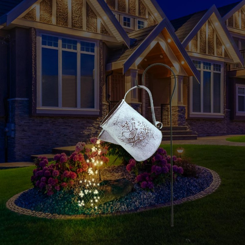 Watering Can with Lights Outdoor Hanging Lantern Metal Waterproof Garden
