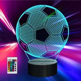 Lilampts Soccer Night Light 3D Illusion Lamp for Kids, 16 Colors Changing with Remote Control and Touch Control, Soccer Birthday Gifts for Boys Girls, Perfect Kids Room Decoration