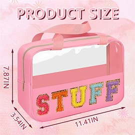 Iqimott - Bolsa de chenilla con letra de felpilla para cosméticos, bolsa grande de almacenamiento de artículos de cambiador con asa, Stuff-Pink-new, M