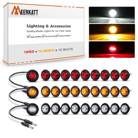 Meerkatt (Pack of 30 3/4 Inch Mini Round 10 Amber 10 Red 10 White LED Indicator Light Side Marker w/Grommet & Plug Waterproof Truck Trailer Boat 12v DC 3LED-DC
