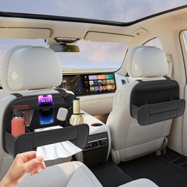 FLORICH Hanging Car Backseat Organizer, 5-in-1 Premium Leather Headrest Seat Back Storage with Cup Holder, Foldable Hanging Car Tissue Holder 2 Pack