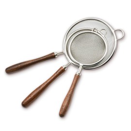 3 Piece Fine Sieve Kitchen Strainer, Kitchen Strainer Wire Strainer Set Made of 304 Stainless Steel with Wooden Handle, Fine Mesh Sieve Set for Quinoa/Pasta/Flour/Food/Rice/Baking/Cooking (7/8/10 cm)