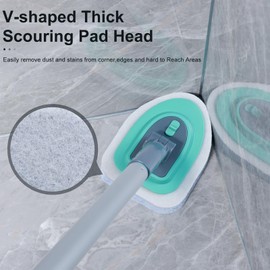 3 in 1 Tile Tub Shower Scrubber,Cleaning Brush with 58" Long Handle,Detachable Stiff Bristle Scrub Brush-3 Scouring Pads, 2 Brush Heads for Bathroom Kitchen Wall Tub Tile Sink (Green) (Green)
