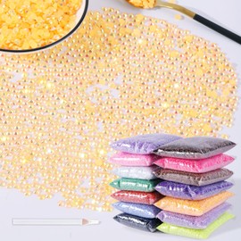 4000pcs 4mm Resin Rhinestones Bulk,Nail Art Rhinestones Kit with Wax Pencil,Flatback Round Jelly Rhinestones Gems Crystals for Nail Art DIY Crafts Clothes Shoes Bags(Light-Orange AB)
