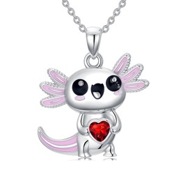 Dorunmo Axolotl Necklace for Women 925 Sterling Silver Axolotl January Birthstone Pendant Necklace Created Garnet Axolotl Jewelry Gifts for Mom Daughter Birthday Mother Day