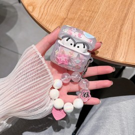 MINSCOSE Compatible with Airpods 4 Clear Case,Cute 3D Stars Pattern Design with Love Heart Keychain, Soft TPU Protective Shockproof Case for Airpods 4 for Girls Teens Women