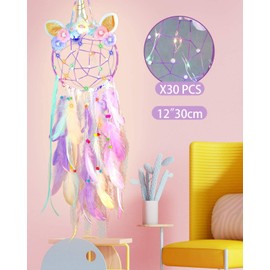 LED Dream Catcher, Disdarkday Children's Macrame Boho Colourful Feather Crafts for Girls Bedroom Wall Hanging Decorations (Purple-Colourful)