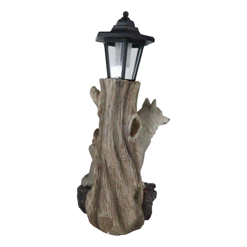 Ebros Gift Woodlands Lone Gray Wolf Greetings Figurine Solar LED