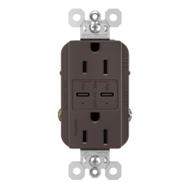 Legrand radiant R26USBPD 15 Amp Tamper-Resistant Decorator Duplex Receptacle Outlet with Ultra Fast USB C/C 6.0A Charging Ports PLUS 30W Power Delivery, Brown (1 Count)
