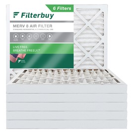 Filterbuy 24x24x2 Air Filter MERV 8 Dust Defense (6-Pack), Pleated HVAC AC Furnace Air Filters Replacement (Actual Size: 23.38 x 23.38 x 1.75 Inches)