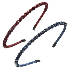 scicent Headbands for Women's Hair 2 Pieces Wedding Bridal Hair Band Faux Pearl Rhinestones Head Band Crystal Flower Hairbands for Women Girls Party Costume (Navy+Red) - 19622