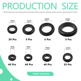 Keadic 180Pcs 8 Sizes Rubber Grommet Assortment Set for Wiring, M6, M8, M10, M12, M14, M16, M22, M25 Hollow Firewall Grommet Plug for Cable Wire Electrical Automotive