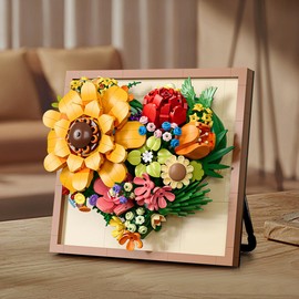 DAHONPA Sunflower Wall Art Building Block Set, Bouquet Building Kit for Girls with 781 Pieces, Creator Roses, Flowers Set, Creative Home & Bedroom Decor, Gift for Adults and Kids